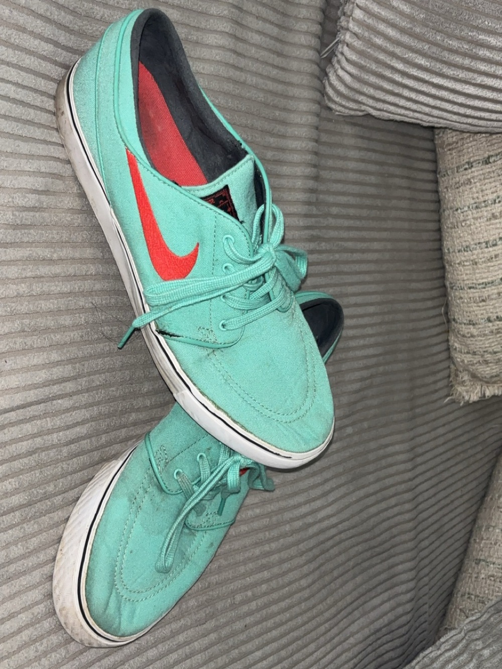 Nike Men’s Teal Canvas Low-Top Sneakers with Coral Swoosh